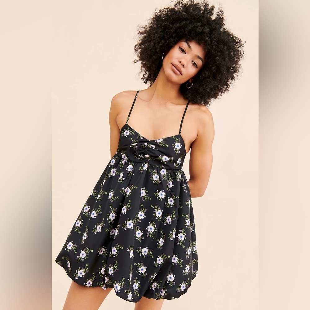 Free People Bubble Floral Black Mini Dress NWOT